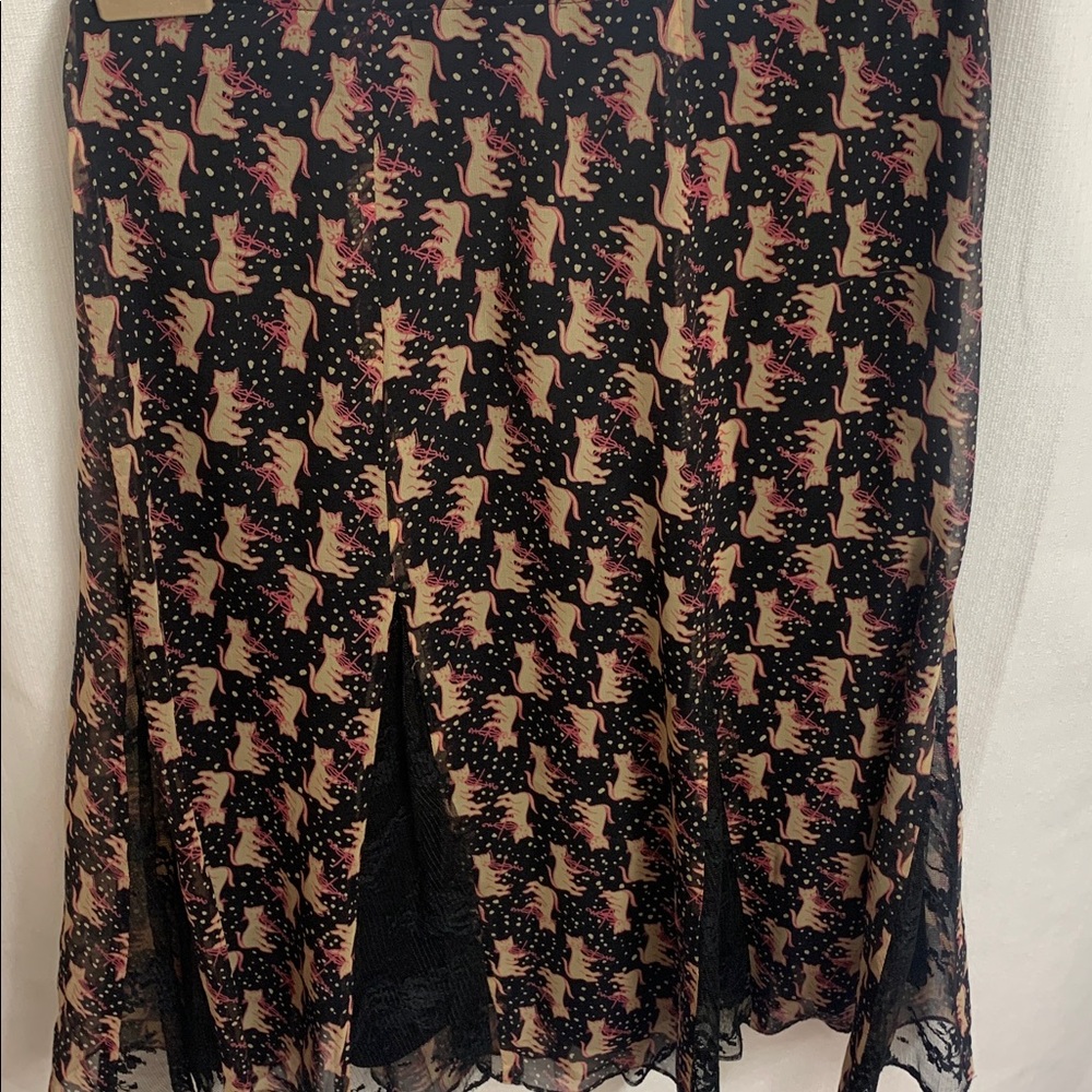 Vintage Betsey Johnson Cat and The Fiddle Pleated Lace Chiffon A-Line Skirt Y2K - Picture 6 of 11